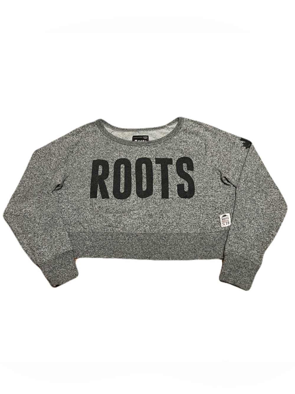 Roots Canada Heritage Collection Cropped Crew Spell Out Sweatshirt in Grey